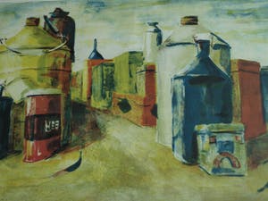 Jeroen Hermkens - Ingelijste litho , “Blikken stad” – 1992 kopen? Bied vanaf 1!