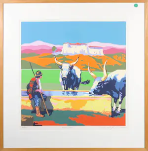 Marco Kooiman - Zeefdruk, Drinking Oxen - Ingelijst kopen? Bied vanaf 60!