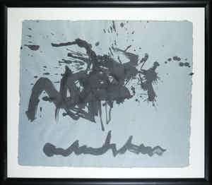 Anton Heyboer - Inkt op lompenpapier, Abstracte compositie - Ingelijst verkocht voor € 200!