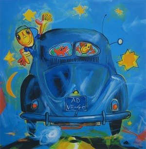 Ad Verstijnen - Zeefdruk, VW brilletje achterruit - Ingelijst kopen? Bied vanaf 50!