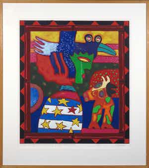 Clemens Briels - Zeefdruk, Un pájaro negro - Ingelijst (Groot) verkocht voor € 70!