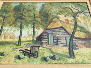 Tijmen Moll - Boerenschuur in Goois landschap | olieverf schilderij (ingelijst) kopen? Bied vanaf 115!
