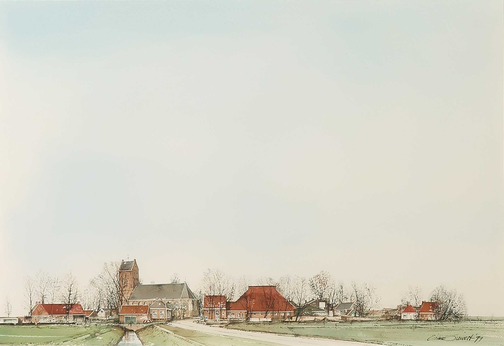 Ciano Siewert - Aquarel, Dorpsgezicht - Ingelijst kopen? Bied vanaf 100!
