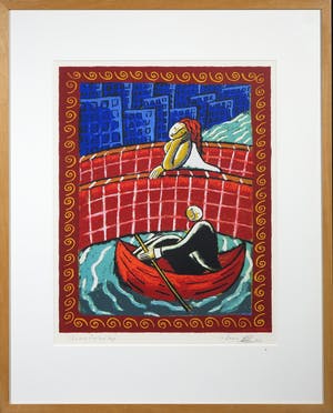 Jacques Tange - Zeefdruk, Under the bridge - Ingelijst kopen? Bied vanaf 70!