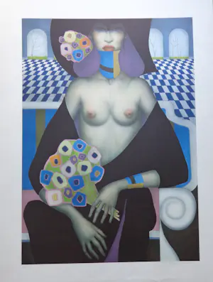 Jef van Tuerenhout - HALFNAAKTE VROUW / KLEURZEEFDRUK / 80x60cm / SIG kopen? Bied vanaf 90!