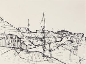 Franscz Witte - Pentekening, Vier landschappen kopen? Bied vanaf 1!