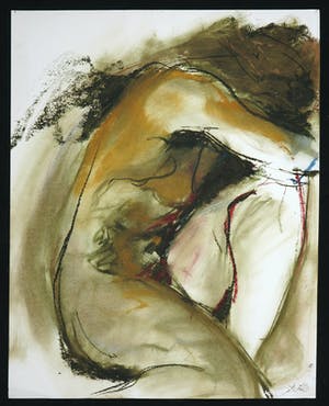 Franscz Witte - Olieverf en krijt op papier, Naakt figuur kopen? Bied vanaf 1!