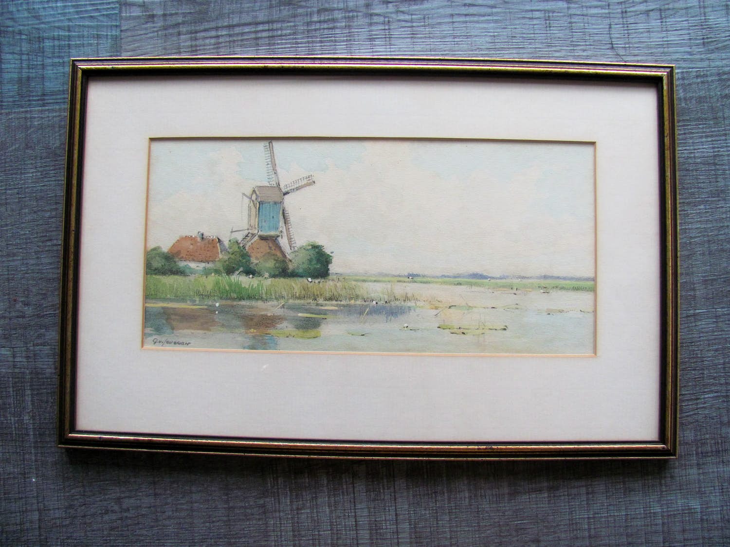 Gerrit van Jeveren - landschap met molen en vaart verkocht voor € 35!