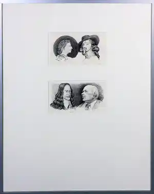 Han van Hagen - Inkttekening, Vier portretten - Ingelijst verkauft für € 40!