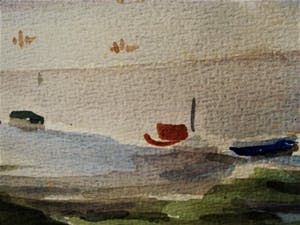 Niet of onleesbaar gesigneerd - gesigneerd abstract-expressionistisch Aquarel "Scheldeoever" kopen? Bied vanaf 10!