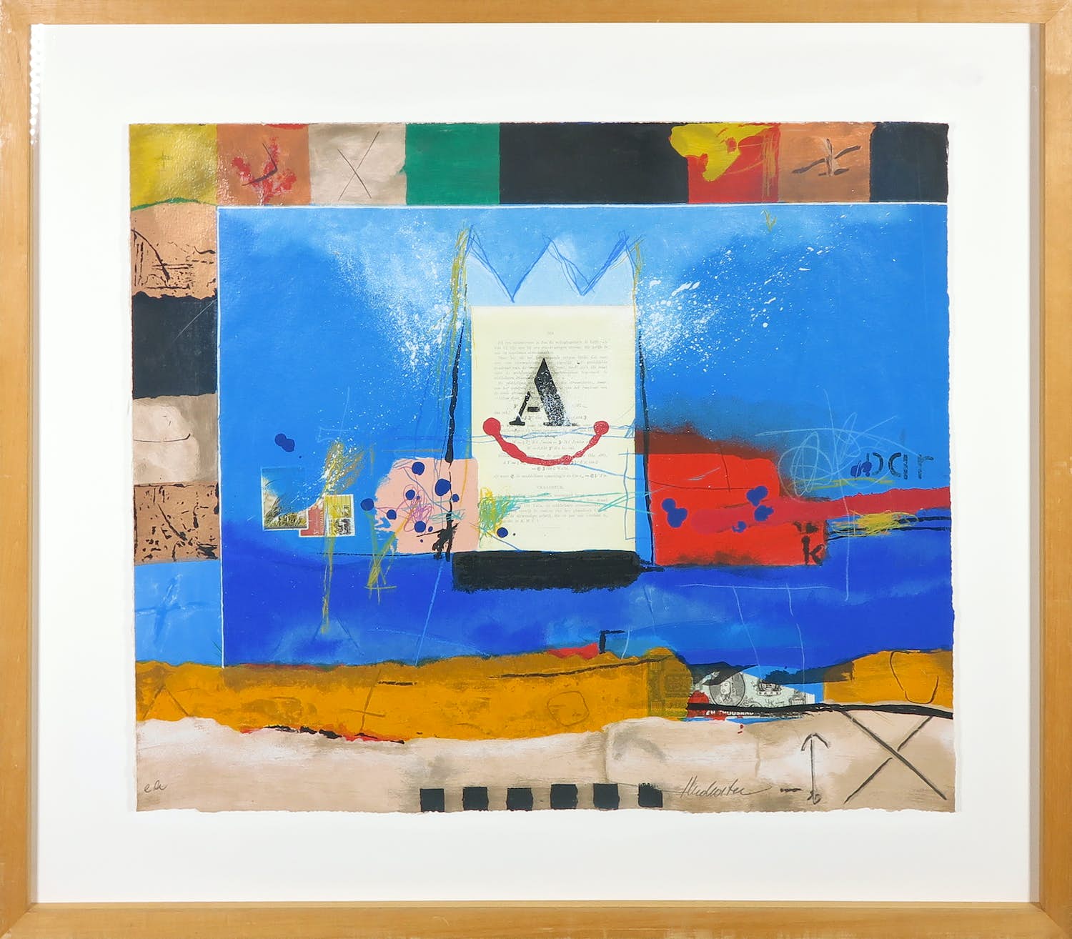 Theo Koster - Zeefdruk, Vierkant blauw - Ingelijst verkocht voor € 50!