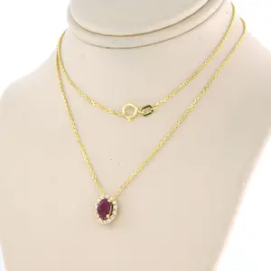 14k gouden collier met hanger bezet met robijn en briljant geslepen diamant kopen? Bied vanaf 220!