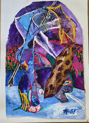 Albert Niemeyer - Origineel Acryl - Onderwerp; "Afrika en Dieren"- 105 x 70 cm - 1988 verkauft für € 695!