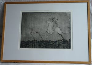 Wim Worm - Ets , Hijgend hert – ingelijst 63 x 88 cm – 1980 - oplage 15 ex. kopen? Bied vanaf 10!