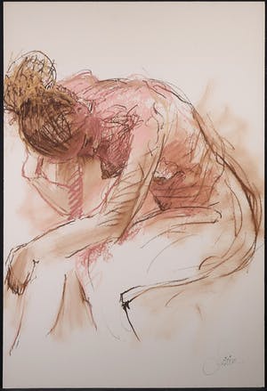 Franscz Witte - Pastel op board, Zittend naakt kopen? Bied vanaf 40!