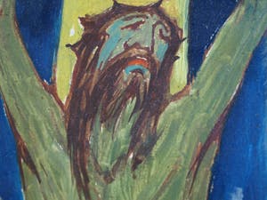 Klaas Pijlman - Olieverf op paneel , Jezus: “STOP” – gesigneerd – ca 1970 kopen? Bied vanaf 50!