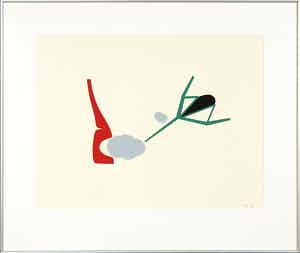 Tjeng Sit Oey - Zeefdruk, Abstracte compositie - Ingelijst verkocht voor € 40!