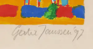 Gertie Janssen - Zeefdruk op geschept papier, Le plat plays III - Ingelijst kopen? Bied vanaf 50!