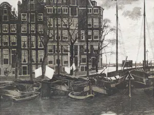 Willem Witsen - Binnenkant, met wapperende was op de schepen kopen? Bied vanaf 350!