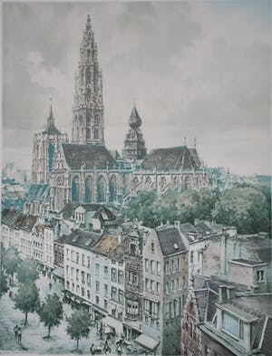 AcheterRoger Hebbelinck - Antwerpen, rondom de kathedraal - grote kleurets? Enchérissez de 1!