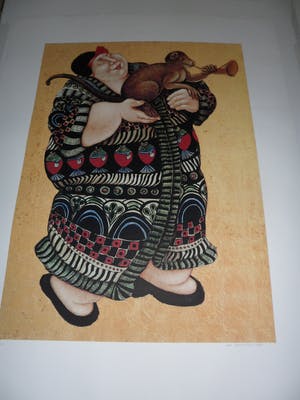 Ada Breedveld - Zeefdruk. z.t. (Dame in kimono met aap) kopen? Bied vanaf 35!