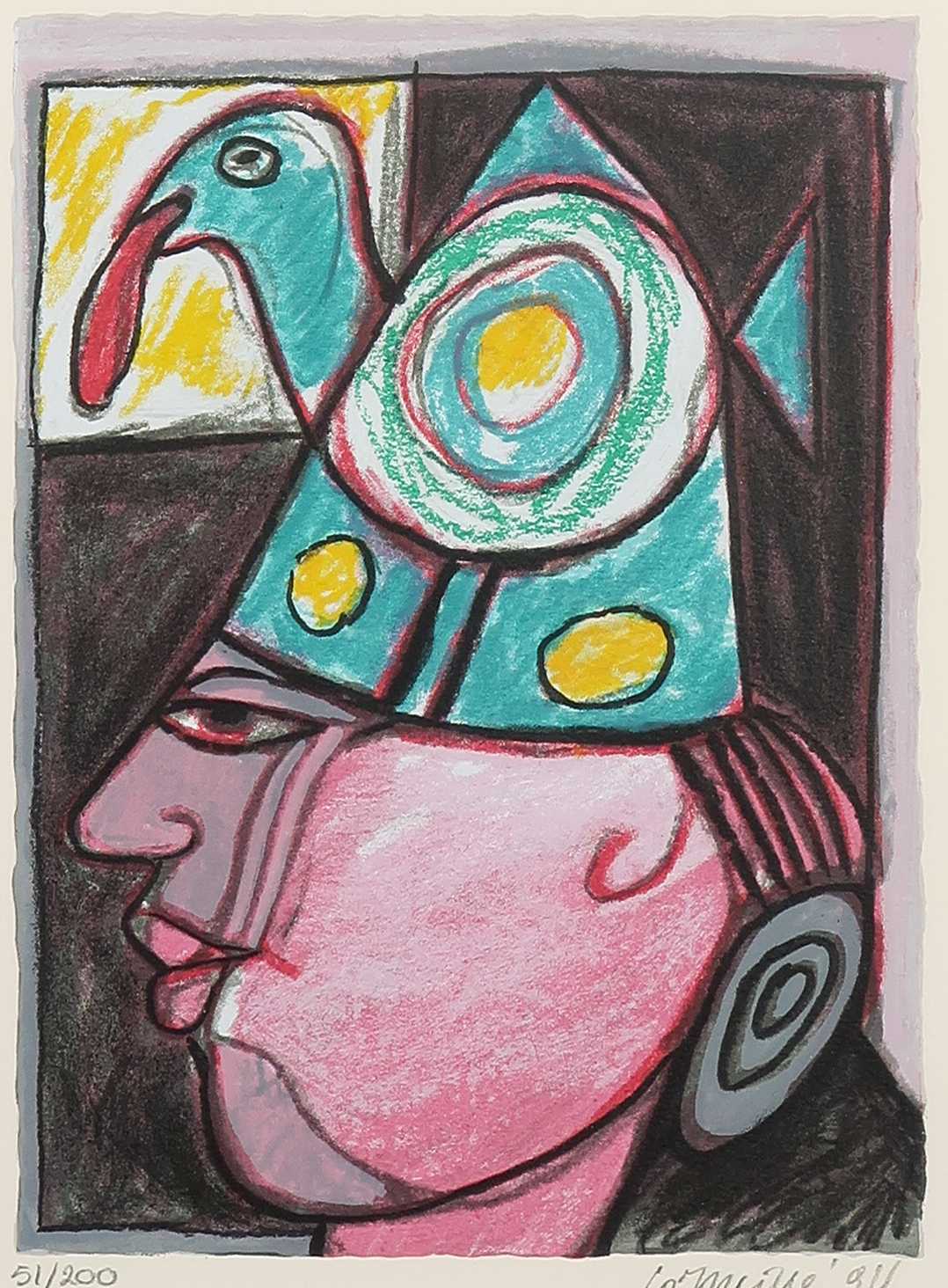 Corneille - Zeefdruk, Clown aux grosses joues - Ingelijst kopen? Bied vanaf 150!