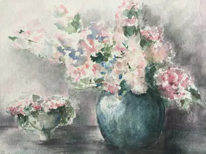 Maria de Ruiter de Witt - Vazen met bloemen | aquarel - ingelijst kopen? Bied vanaf 35!