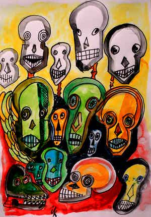 Ernst Vijlbrief - Pentekening, ingekleurd met aquarel: "Ik" verkocht voor € 50!