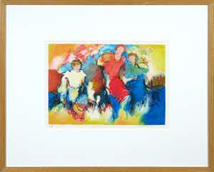 Arthur Bernard - Zeefdruk, Three in the garden - Ingelijst verkocht voor € 35!