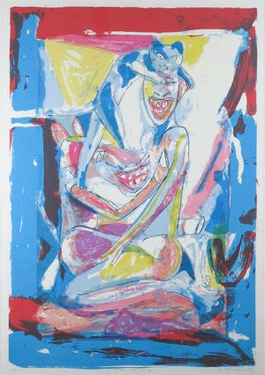 Anton Vrede - Zeefdruk, A blue red sky - Ingelijst (Groot!) kopen? Bied vanaf 50!