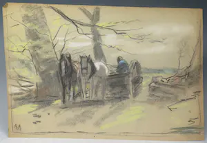 Anton Mauve (sr.) - Man met paardenkar in een boslandschap kopen? Bied vanaf 180!