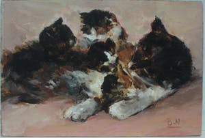 Niet of onleesbaar gesigneerd - Moederpoes met kittens gesigneerd. kopen? Bied vanaf 10!