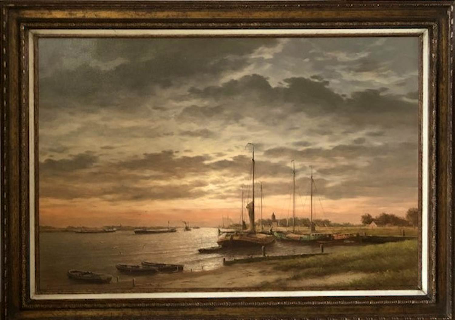 Herman Wijngaard - Riviergezicht bij Zonsondergang - Olieverf verkocht voor € 425!