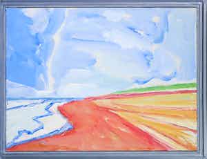 Paul Overhaus - Olieverf op doek, Rood strand - Ingelijst verkocht voor € 80!