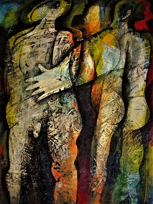 Frits van Eeden - Magnifiek expressionistisch Olieverf "Ontmoeting" gesigneerd kopen? Bied vanaf 10!