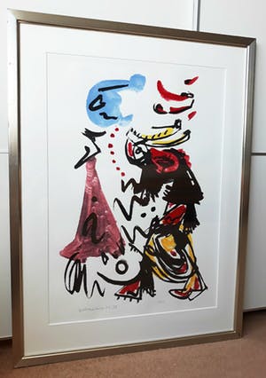 Theo Wolvecamp - Figuur op een blauwe maandag, zeefdruk (mooi ingelijst, groot) kopen? Bied vanaf 250!