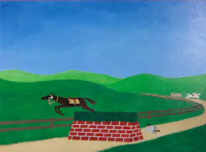Jos Lammers - Acryl op board, Gevallen ruiter - Ingelijst kopen? Bied vanaf 80!