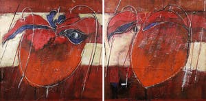 Antonio Poioumen - Gemengde techniek en collage op doek, Inelkaar vervleugeld (Groot) kopen? Bied vanaf 350!