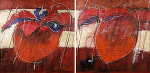 Antonio Poioumen - Gemengde techniek en collage op doek, Inelkaar vervleugeld (Groot) verkocht voor € 350!