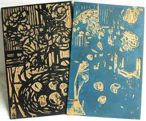 Fon Klement - De 2 dubbelzijdige houten drukblokken van de houtsnede ‘Pioenrozen en appels’ verkocht voor € 60!