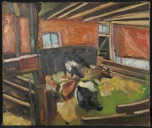 Gijs Donker - Olieverf op doek, Z.T. Koeien in een stal kopen? Bied vanaf 1!
