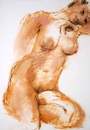 Franscz Witte - Gemengde techniek op papier, Zittend naakt verkocht voor € 50!