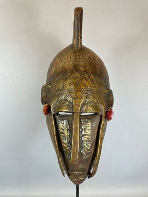 Makonde - 210807 - Tribal used African Markha and brass face - Mali. kopen? Bied vanaf 65!