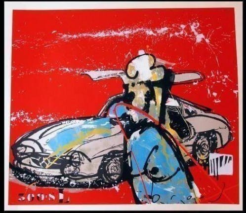 Herman Brood - Kleurenzeefdruk MERCEDES 300SL Handgesigneerd. verkocht voor € 475!