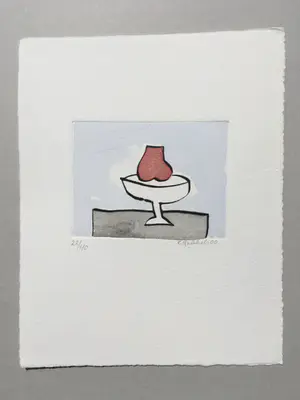 Klaas Gubbels - ets met aquarel ingekleurd - ‘Stilleven met peer’’ kopen? Bied vanaf 245!