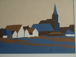 Curiosa - Knipselkunst , Dorpsgezicht Noord-Holland – ingelijst - 1989 kopen? Bied vanaf 1!