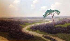 Thomas van Wissen - Olieverf op doek. Titel, "Veluws Heidelandschap". verkocht voor € 50!