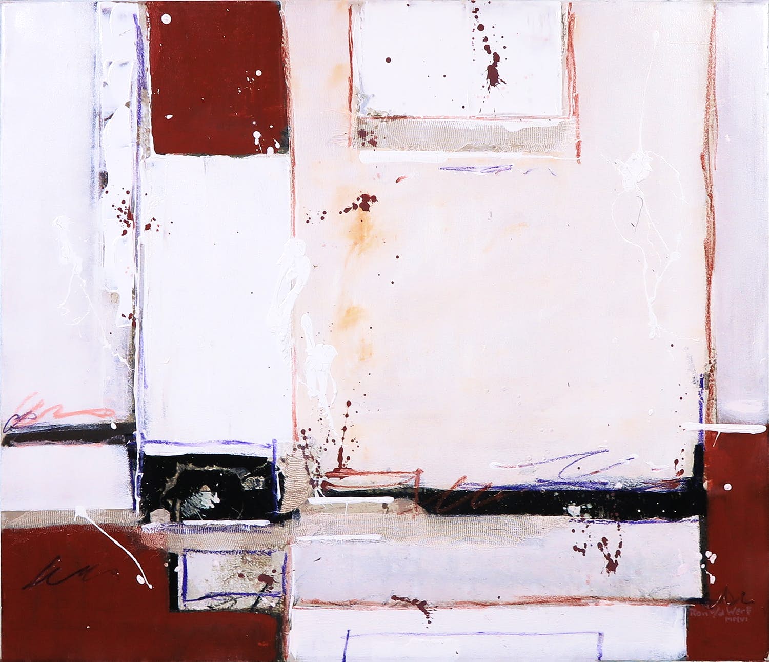 Ron van der Werf - Gemengde techniek op linnen, Zonder titel (met ophangsysteem) verkocht voor € 200!