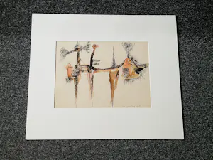 Hannes Postma - Bijzondere 1958 zalmroze gemengde techniek (o.a. ecoline) "Poes" gesigneerd kopen? Bied vanaf 78!