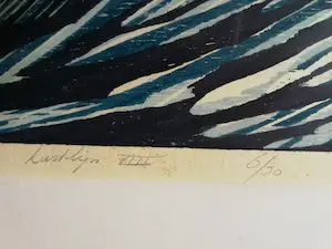 Mike Werkhoven - Grote ingelijste houtsnede "Kustlijn 8" kopen? Bied vanaf 1!